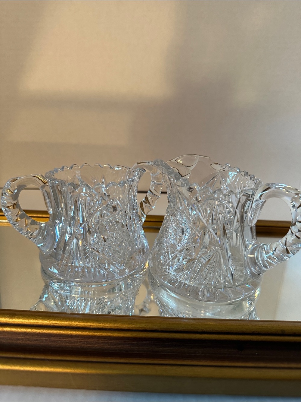 Vintage American Brilliant Period Cut Glass Creamer & Sugar Bowl